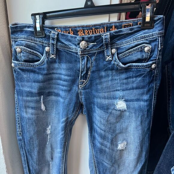 Rock Revival Charlotte Distressed Wash w/ Embellished Sequin Pockets SkinnySZ27# - Picture 2 of 7